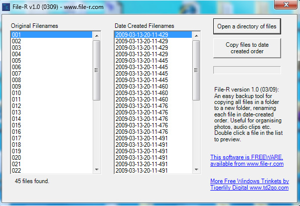 File-R version 1.0 a tool to rename and backup files into date created order name